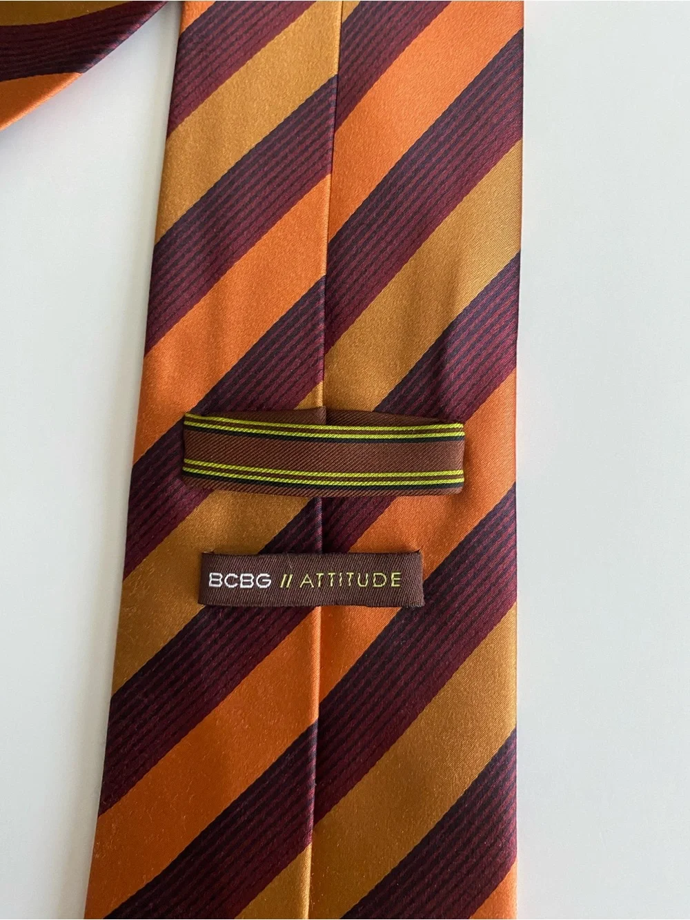 BCBG Diagonal Stripe Tie in Orange and Burgundy